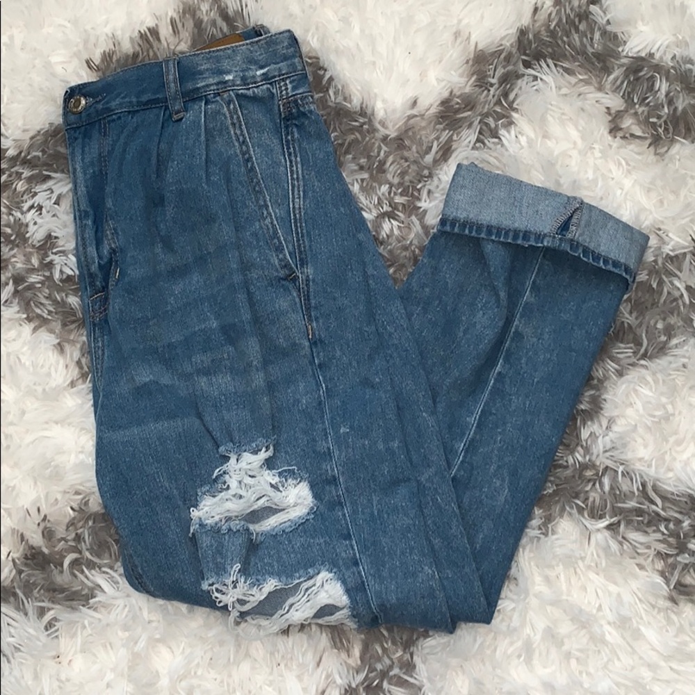 ae paper bag distressed mom jeans